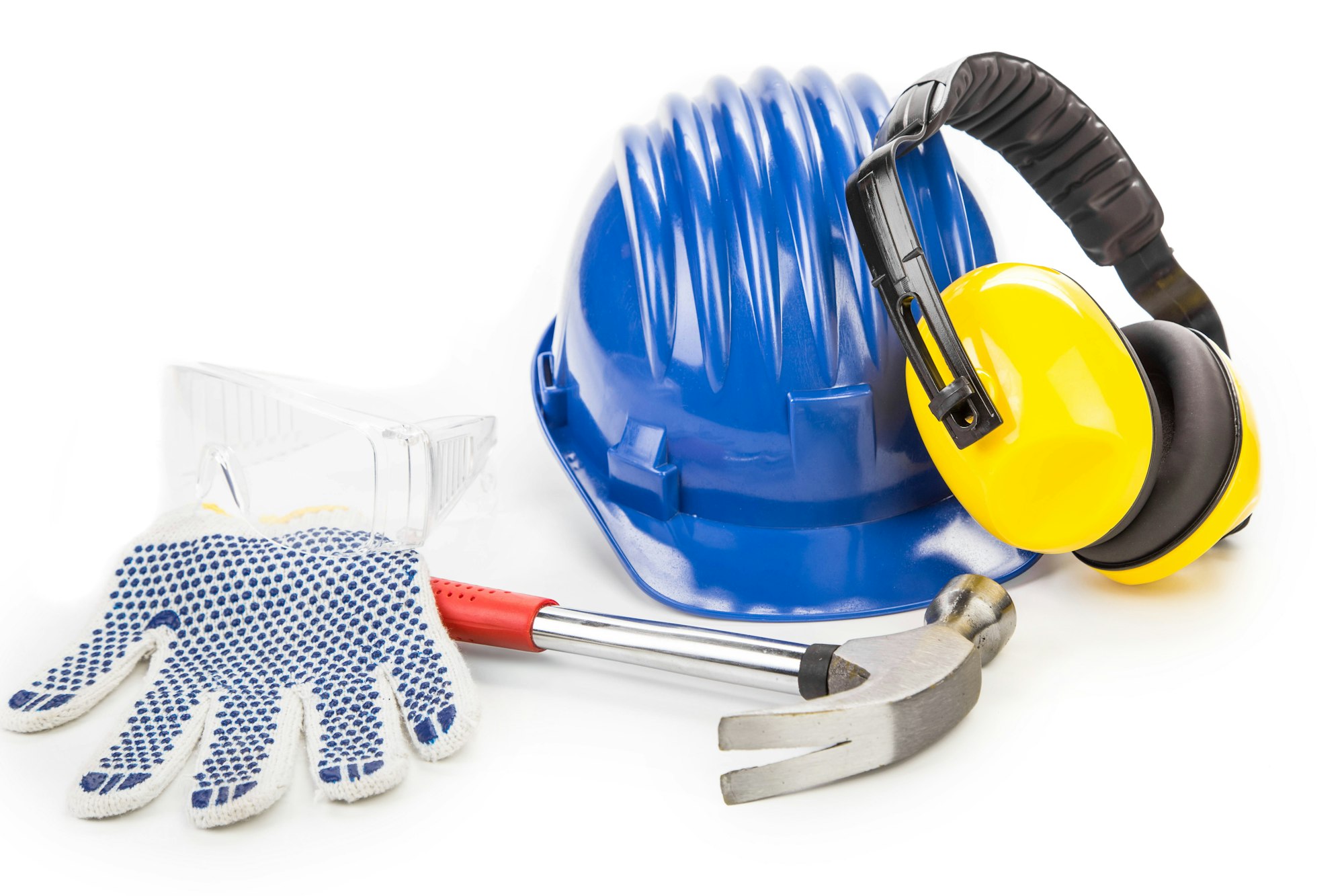 Blue helmet and working tools.